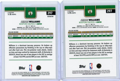 Amari Williams 2025-26 Topps Chrome 2-card Refractor + Aqua /199 RC lot