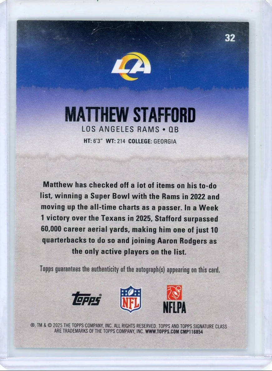 Matthew Stafford 2025 Topps Signature Class Autograph #'d 127/150