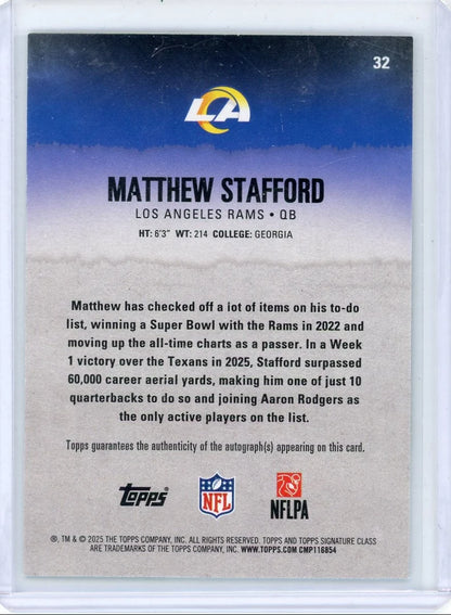 Matthew Stafford 2025 Topps Signature Class Autograph #'d 127/150