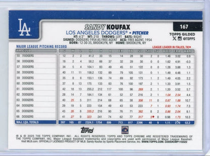 Sandy Koufax 2025 Topps Chrome Gilded Blue Gold #'d 73/99