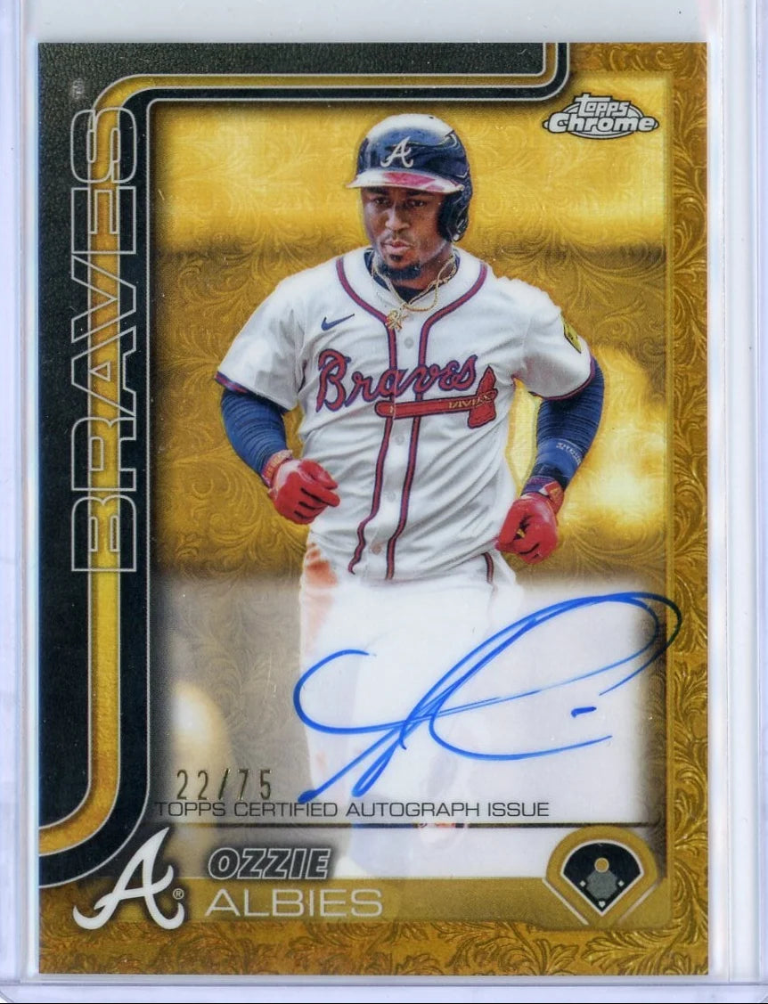 Ozzie Albies 2025 Topps Chrome Gilded Auto Blue Gold #'d 22/75
