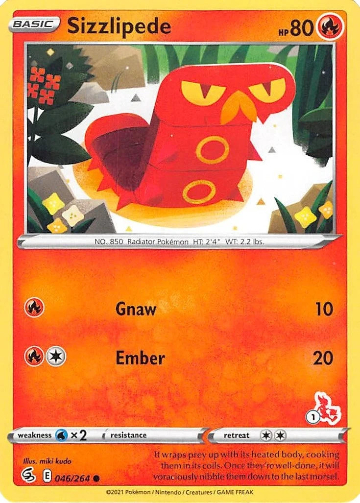 Sizzlipede - 046/264 (#1 Cinderace Stamped) (046/264) (Battle Academy 2022) (BA22)