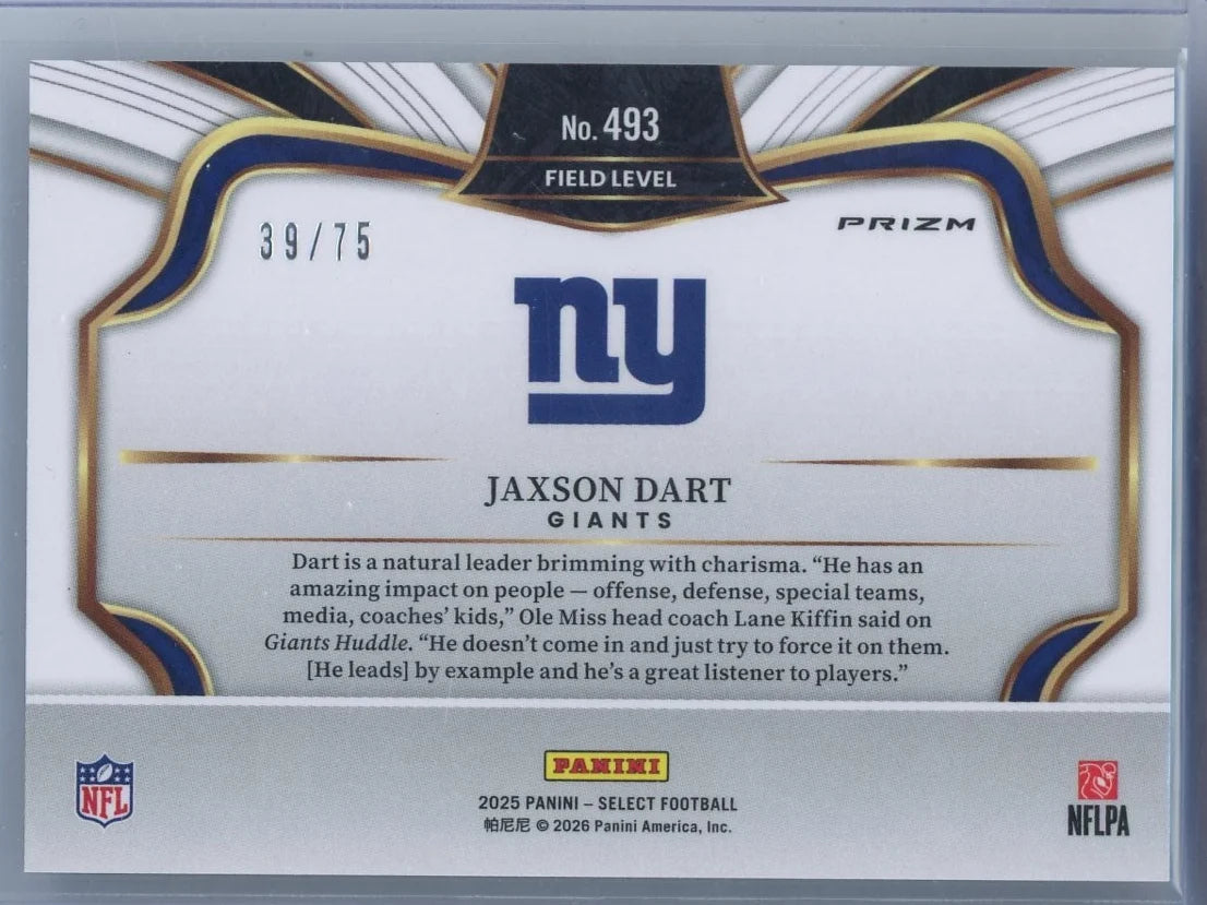 Jaxson Dart 2025 Panini Select Field Level Blue Prizm #'d 39/75 RC
