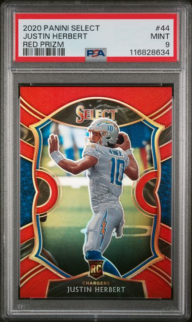 Justin Herbert 2020 Panini Select Concourse Red Prizm Rookie #'d 85/99 PSA 9