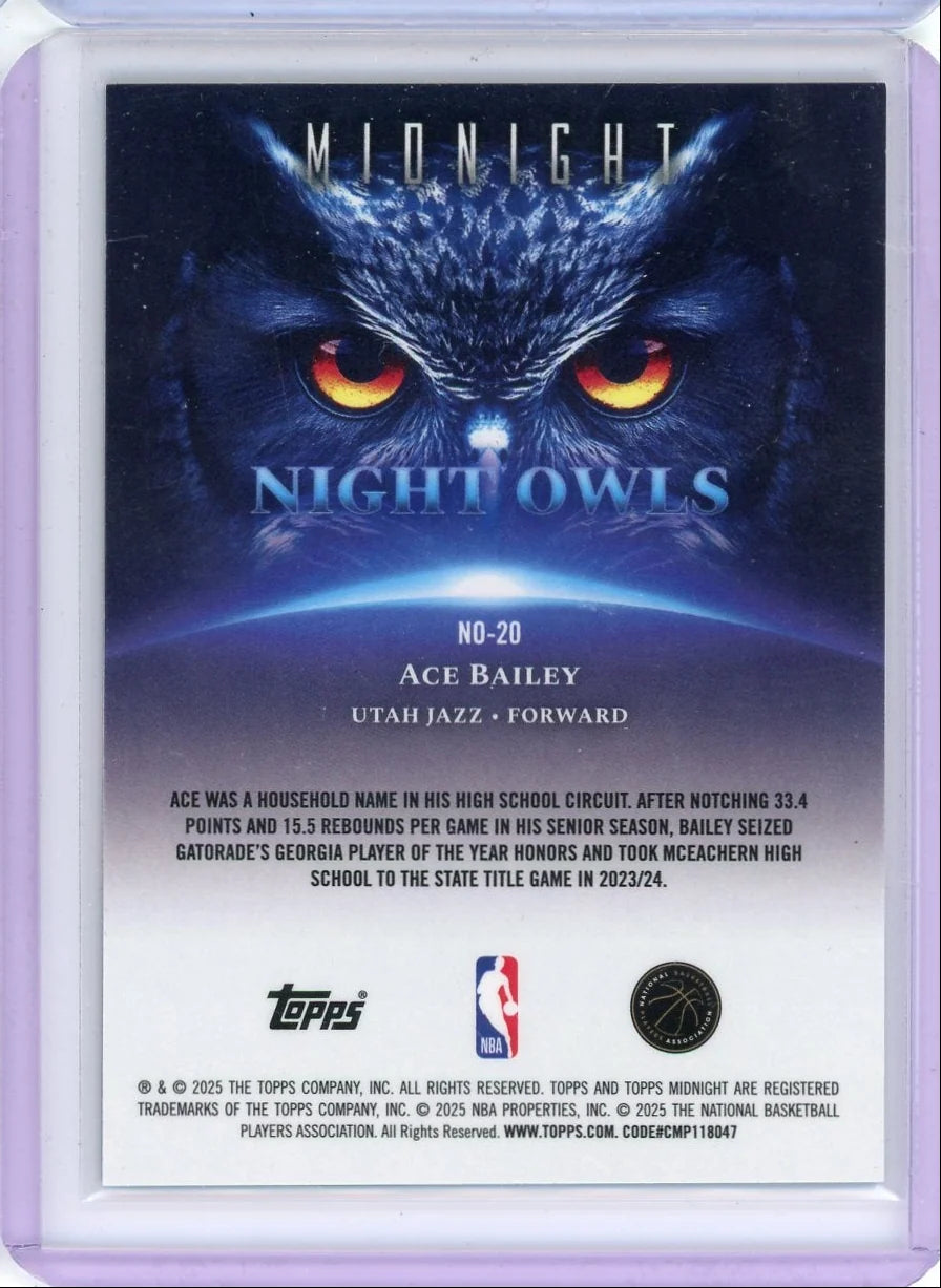 Ace Bailey 2025-26 Topps Midnight Nightowls rookie card #'d 19/99