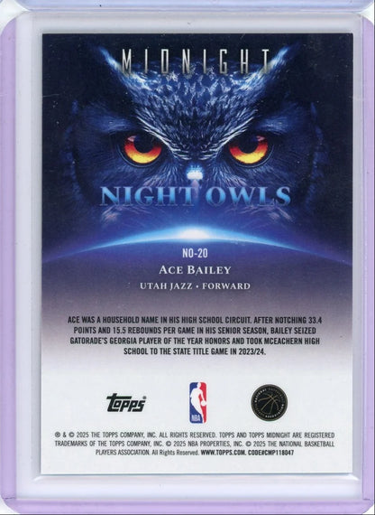 Ace Bailey 2025-26 Topps Midnight Nightowls rookie card #'d 19/99