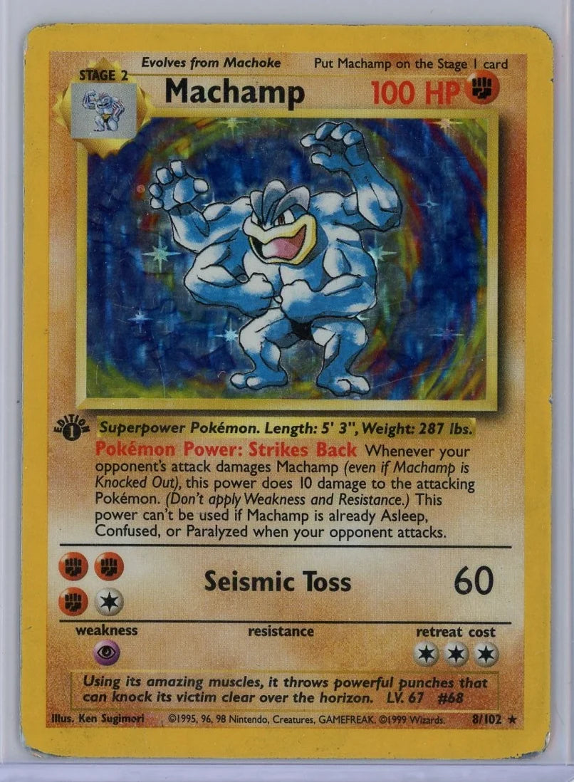 Machamp Pokémon 1st Edition Base Set #8/102 HP/DMG