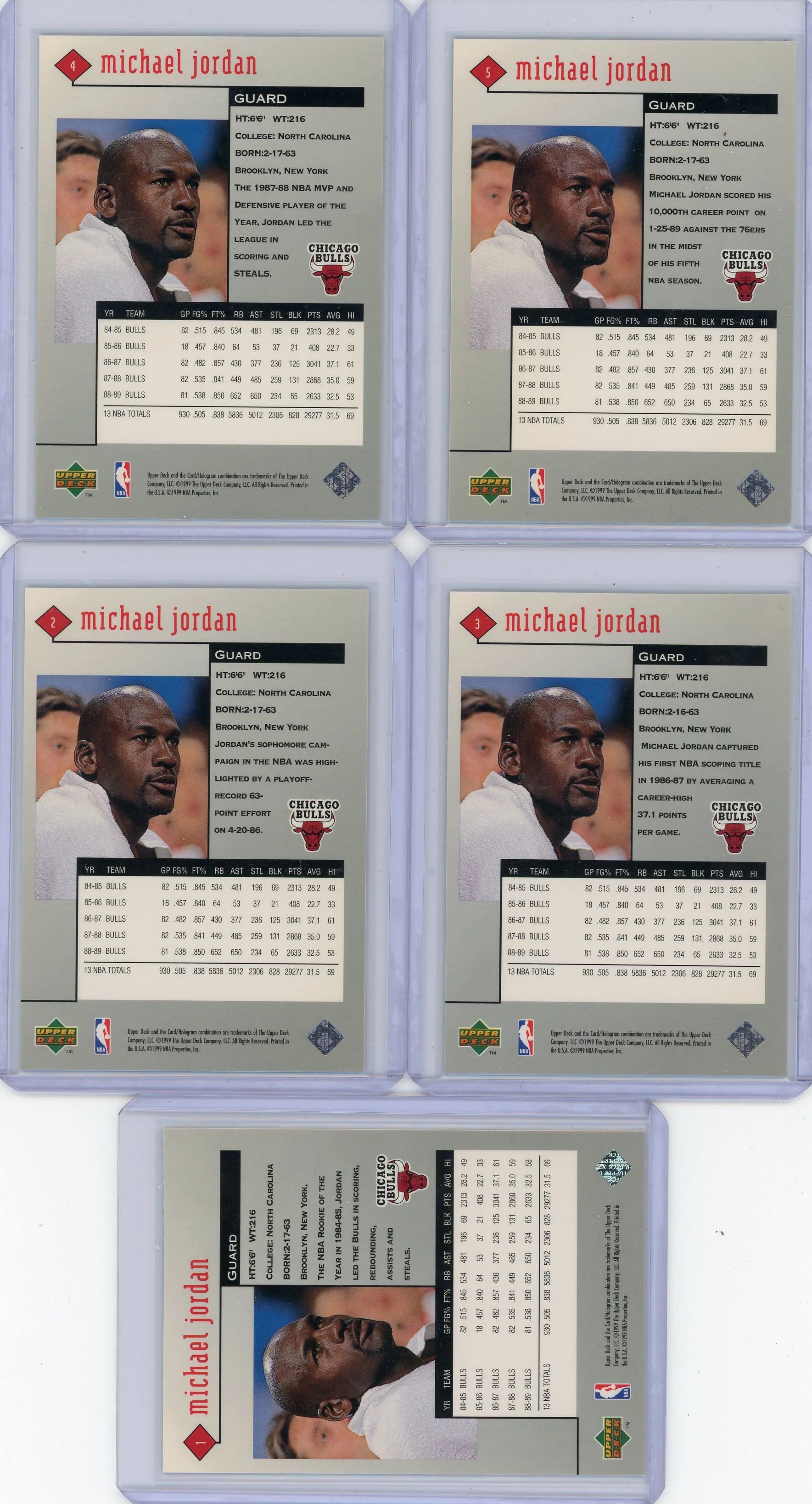 Michael Jordan 1999 Upper Deck Black Diamond #1-5 5-card lot