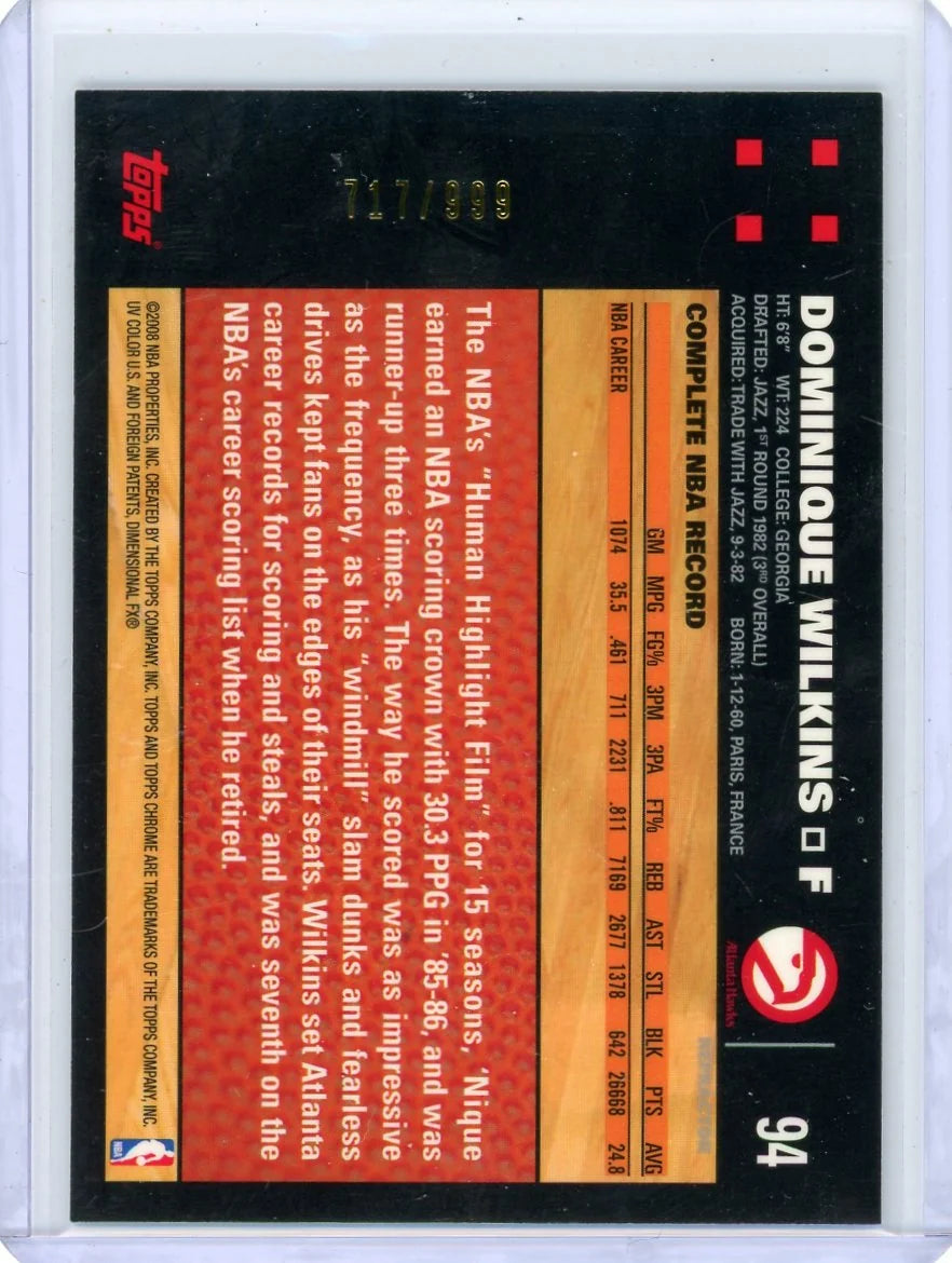 Dominique Wilkins 2007-08 Topps Chrome Refractor #'d 717/999