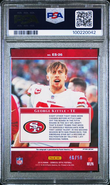 George Kittle 2019 Panini Donruss Optic Elite Series autograph #'d 46/50 PSA 9