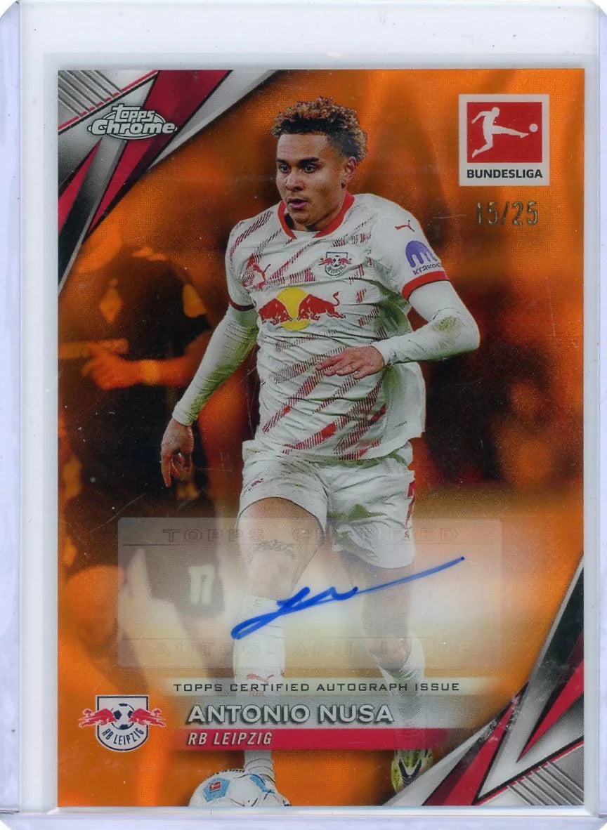 Antonio Nusa 2024-25 Topps Chrome Bundesliga Auto Orange Lava Refractor #'d 15/25