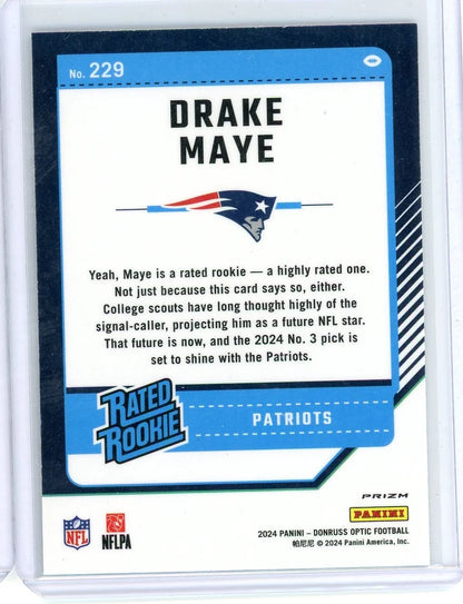 Drake Maye 2024 Panini Donruss Optic Rated Rookie Silver Prizm