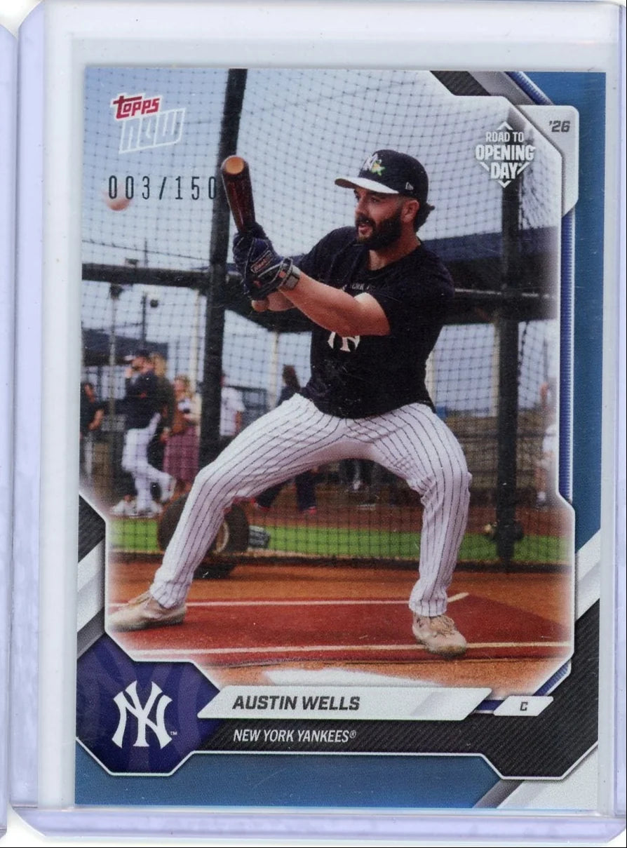 Austin Wells 2026 Topps Now Opening Day Blue Foil #'d 003/150