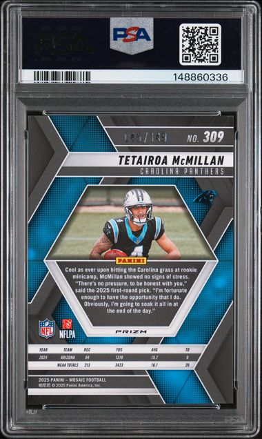 Tetairoa McMillan 2025 Panini Mosaic Silver Knight RC #'d 045/149 PSA 10