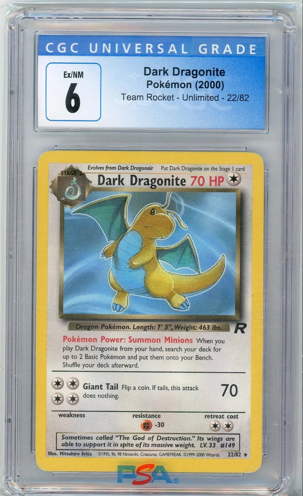 Dark Dragonite Pokémon Team Rocket Unlimited Non-Holo #22/82 CGC 6