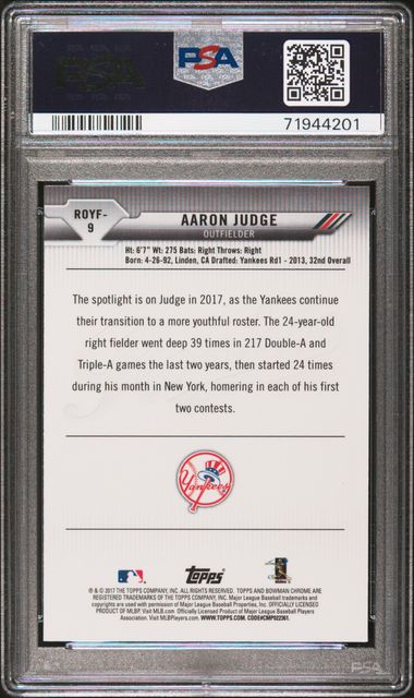 Aaron Judge 2017 Bowman ROY Favorites rookie card PSA 9