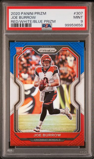 Joe Burrow 2020 Panini Prizm RWB prizm rookie card PSA 9