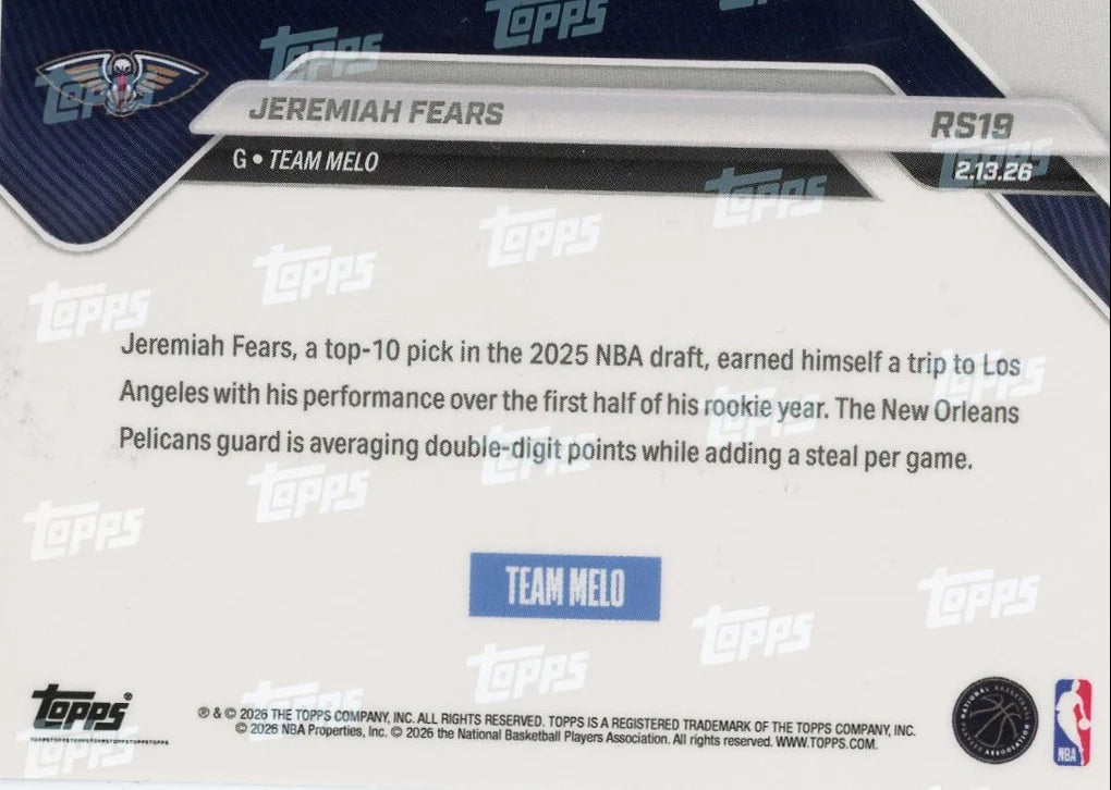 Jeremiah Fears 2026 Topps NOW Rising Stars rookie card #RS19