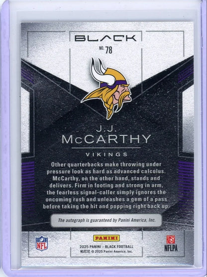 JJ McCarthy 2025 Panini Black Autograph #'d 16/50