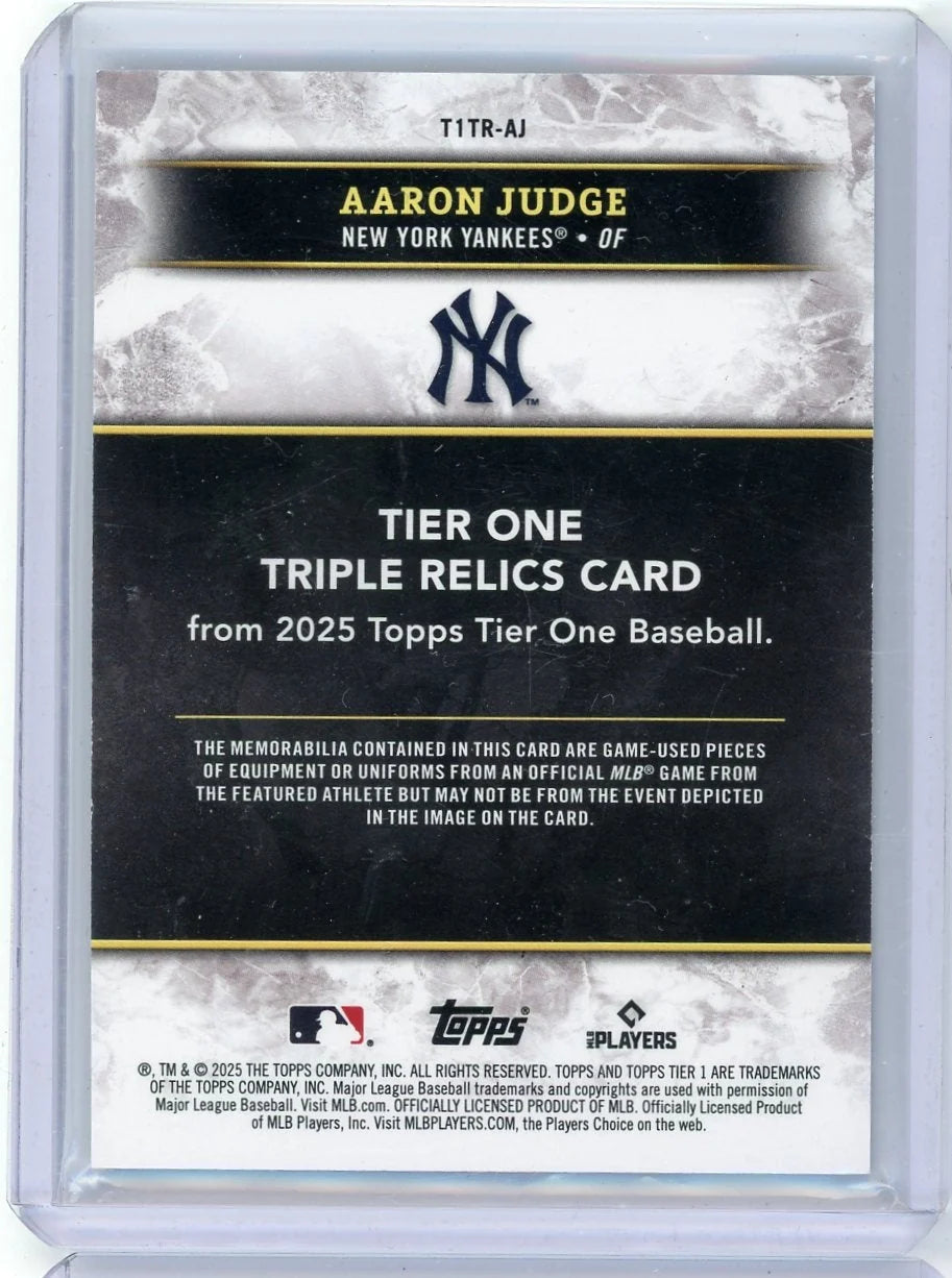 Aaron Judge 2025 Topps Tier One triple relic green #'d 12/25