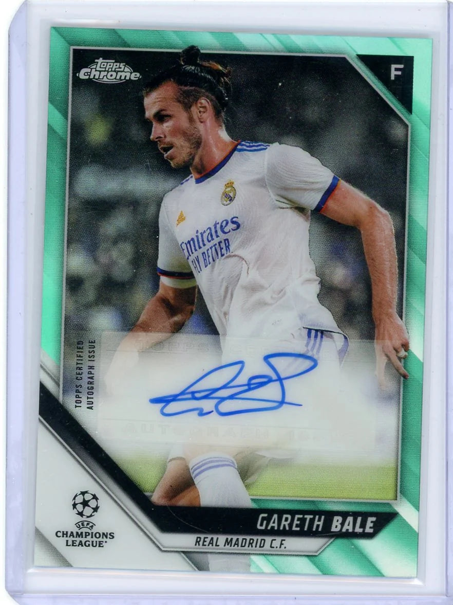 Gareth Bale 2021-22 Topps Chrome UEFA Champions League Aqua Refractor Auto #'d 158/199