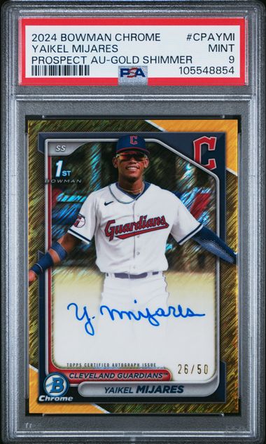 Yaikel Mijares 2024 Bowman Chrome 1st Bowman Gold Shimmer Autograph #'d 26/50 PSA 9