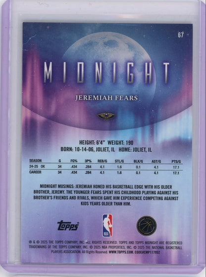 Jeremiah Fears 2025 Topps Midnight Rookie #'d 121/149