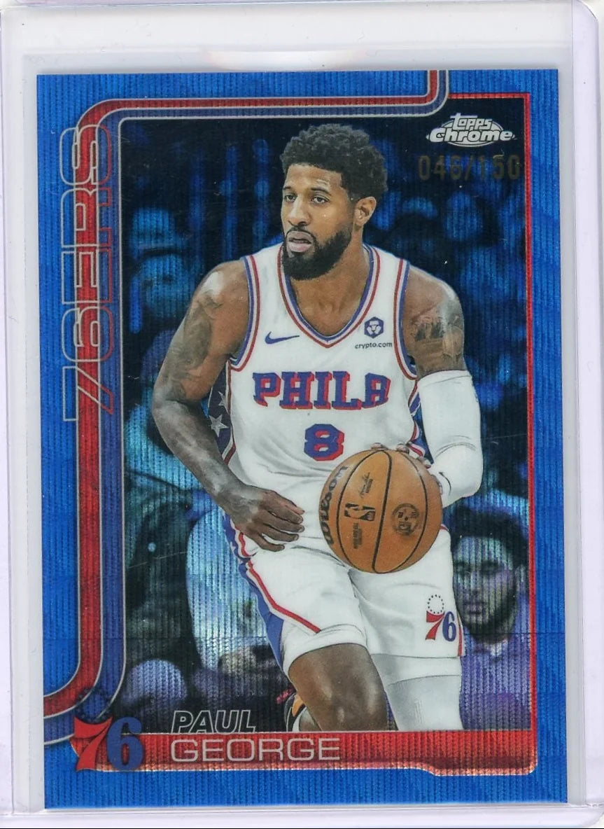 Paul George 2025 Topps Chrome Blue Wave Refractor #'d 046/150