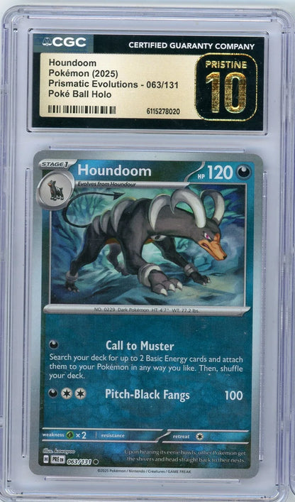 Houndoom 2025 Pokemon Prismatic Evolutions Poke Ball reverse holo #063/131 CGC 10 Pristine