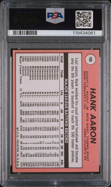 Hank Aaron 1969 Topps #100 PSA 4