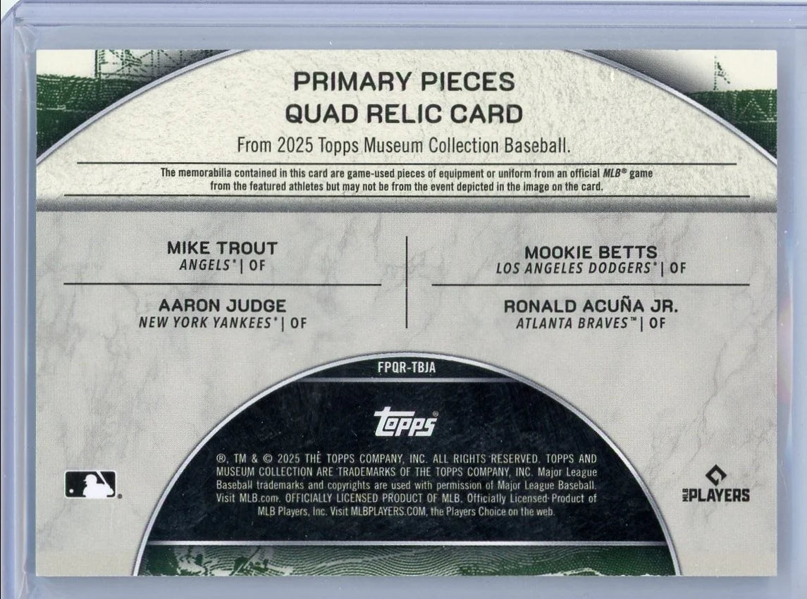 M. Trout, M. Betts, A. Judge, R. Acuna Jr. 2025 Topps Museum Collection Quad Relic #'d 11/20