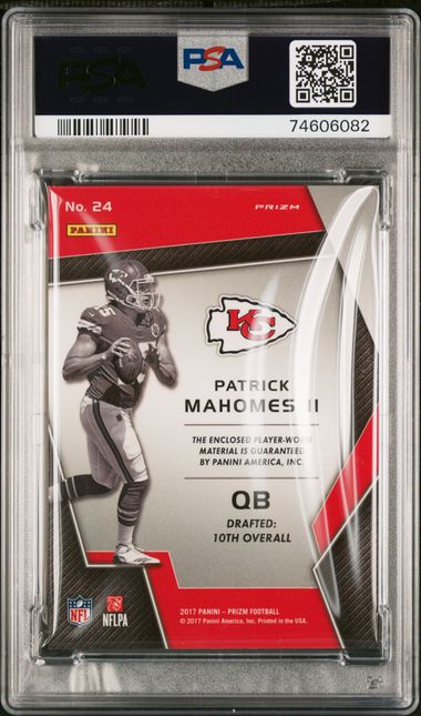 Patrick Mahomes 2017 Panini Prizm Premiere Jersey PSA 9