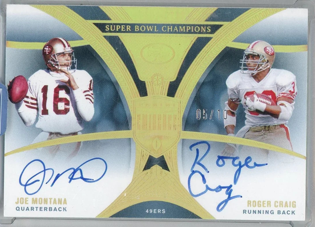 Joe Montana Roger Craig 2024 Panini Eminence (sealed) Super Bowl Champions dual autograph #'d 05/10