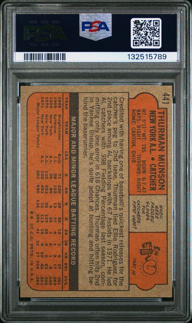 Thurman Munson 1972 Topps #441 PSA 8