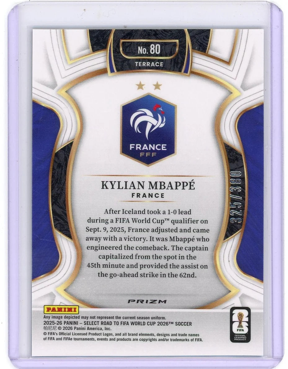 Kylian Mbappe 2025-26 Select Road to FIFA World Cup Black & White Ice #'d 325/380