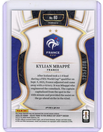 Kylian Mbappe 2025-26 Select Road to FIFA World Cup Black & White Ice #'d 325/380