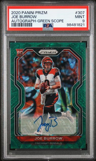 Joe Burrow 2020 Panini Prizm autograph green scope #'d 71/75 PSA 9