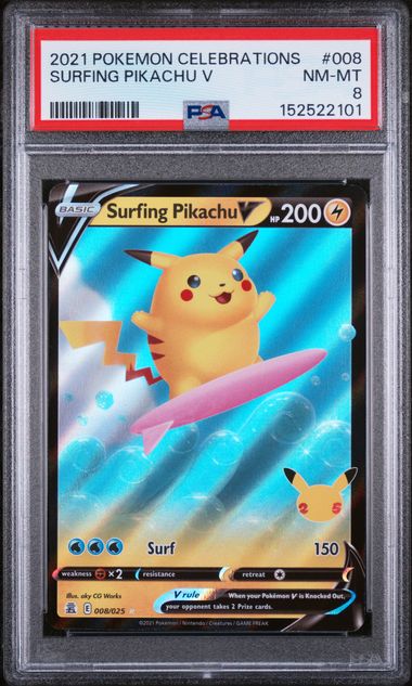 Surfing Pikachu Pokémon Celebrations #008/025 PSA 8