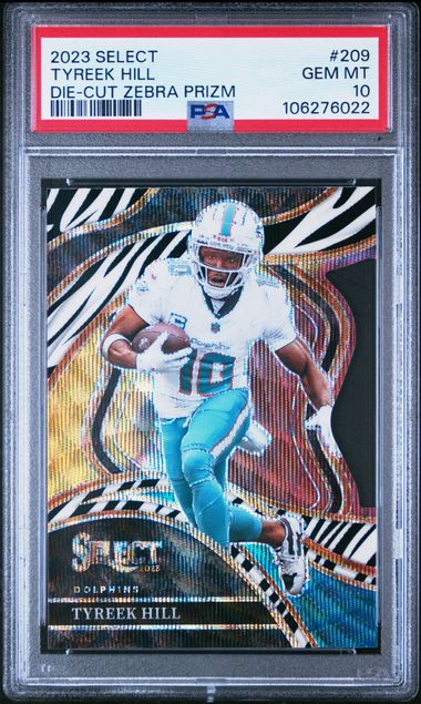 Tyreek Hill 2023 Panini Select Die-Cut Zebra prizm #209 PSA 10
