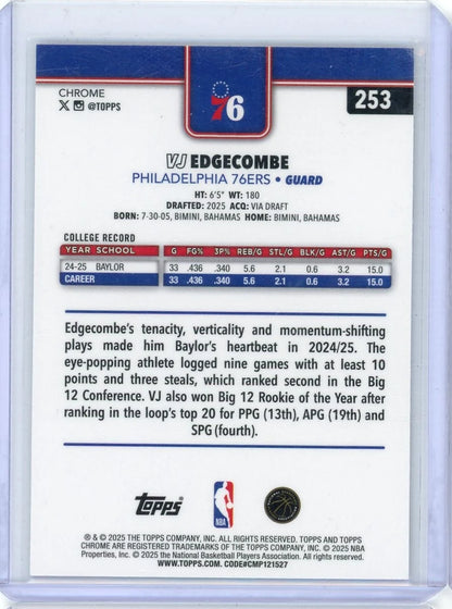 VJ Edgecombe 2025-26 Topps Chrome Refractor RC