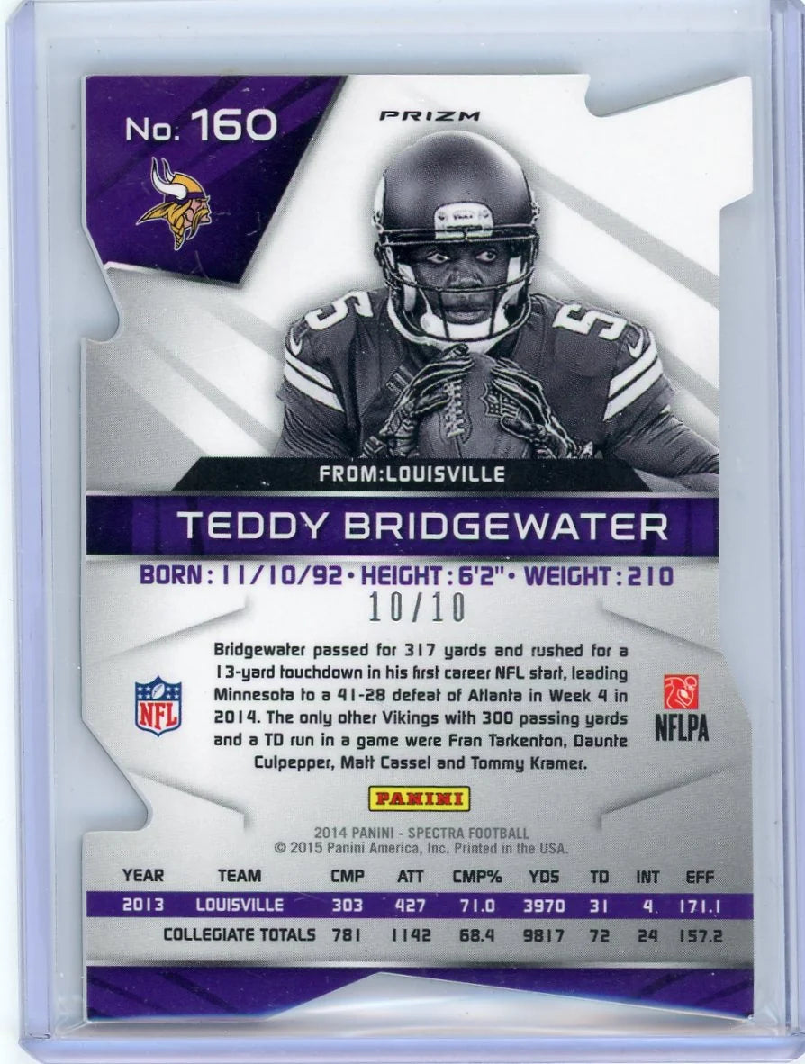 Teddy Bridgewater 2014 Panini Spectra Gold Prizm Die-Cut RC #'d 10/10