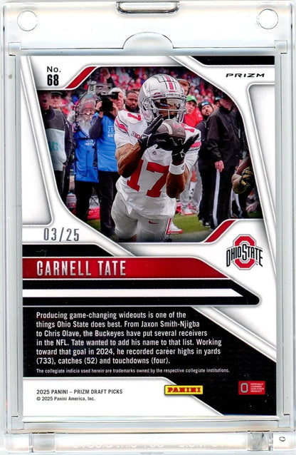 Carnell Tate 2025 Panini Prizm Draft Picks Rated Prospect Mojo #'d 03/25