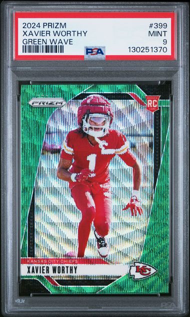 Xavier Worthy Panini Green Wave Prizm RC PSA 9