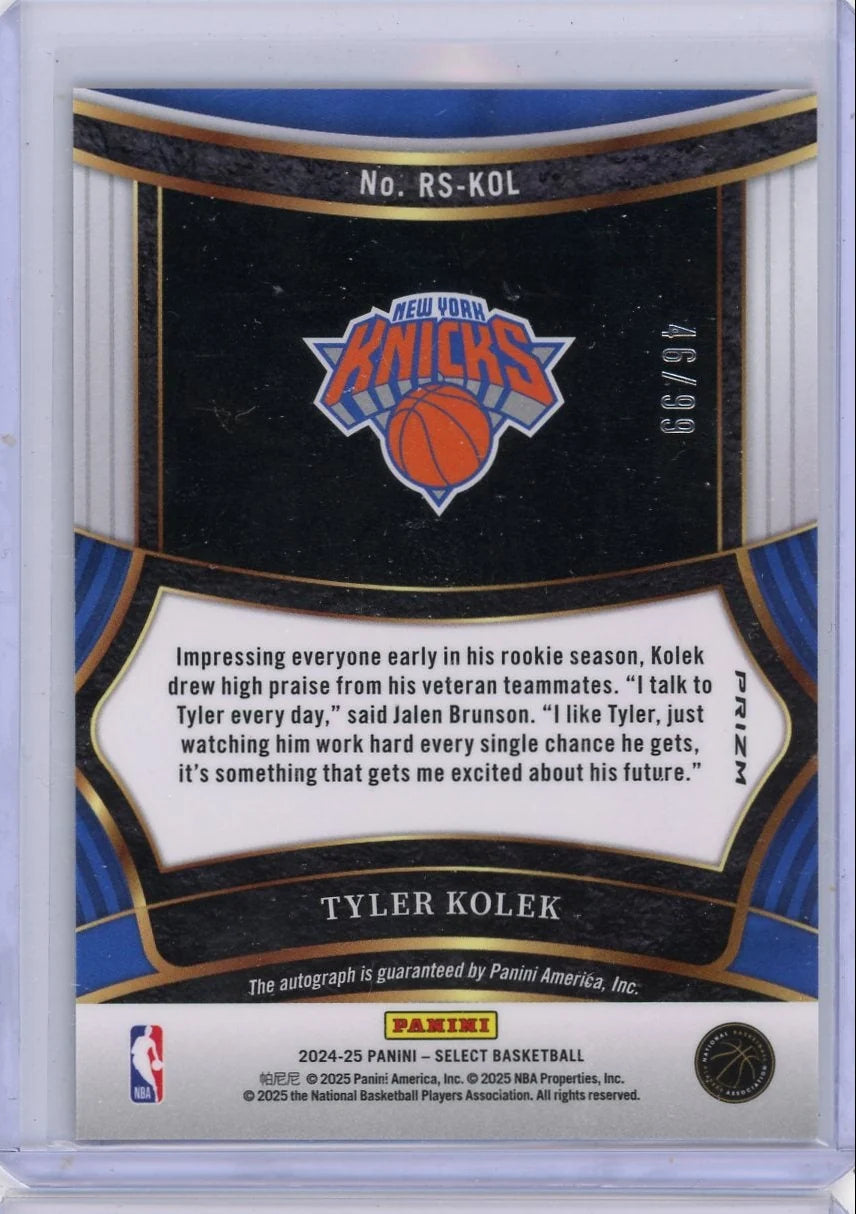 Tyler Kolek 2024-25 Panini Select autograph RC #'d 46/99