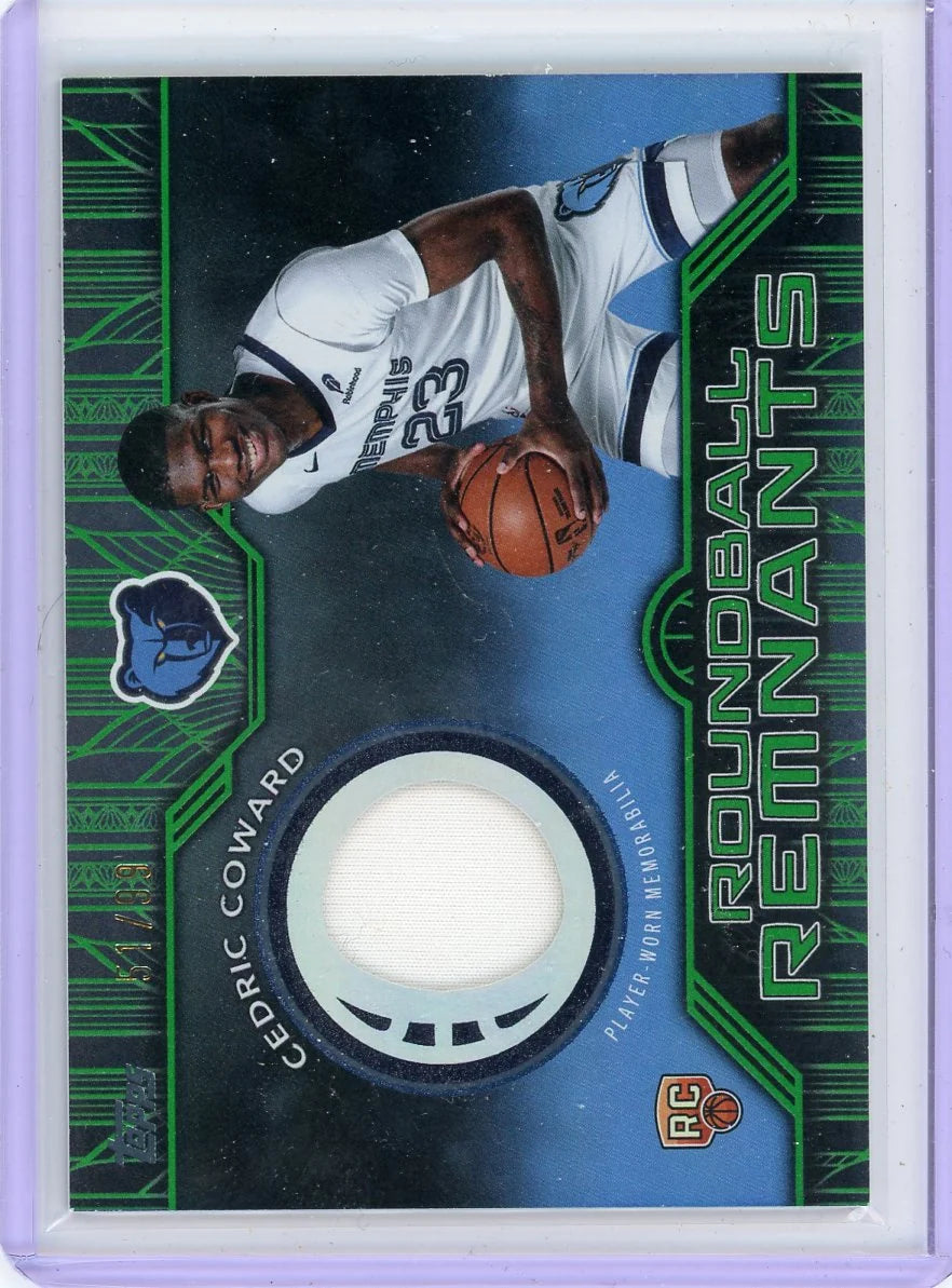 Cedric Coward 2025-26 Topps Rookie Roundball Remnants Jersey Patch Green Rainbow #'d 51/99