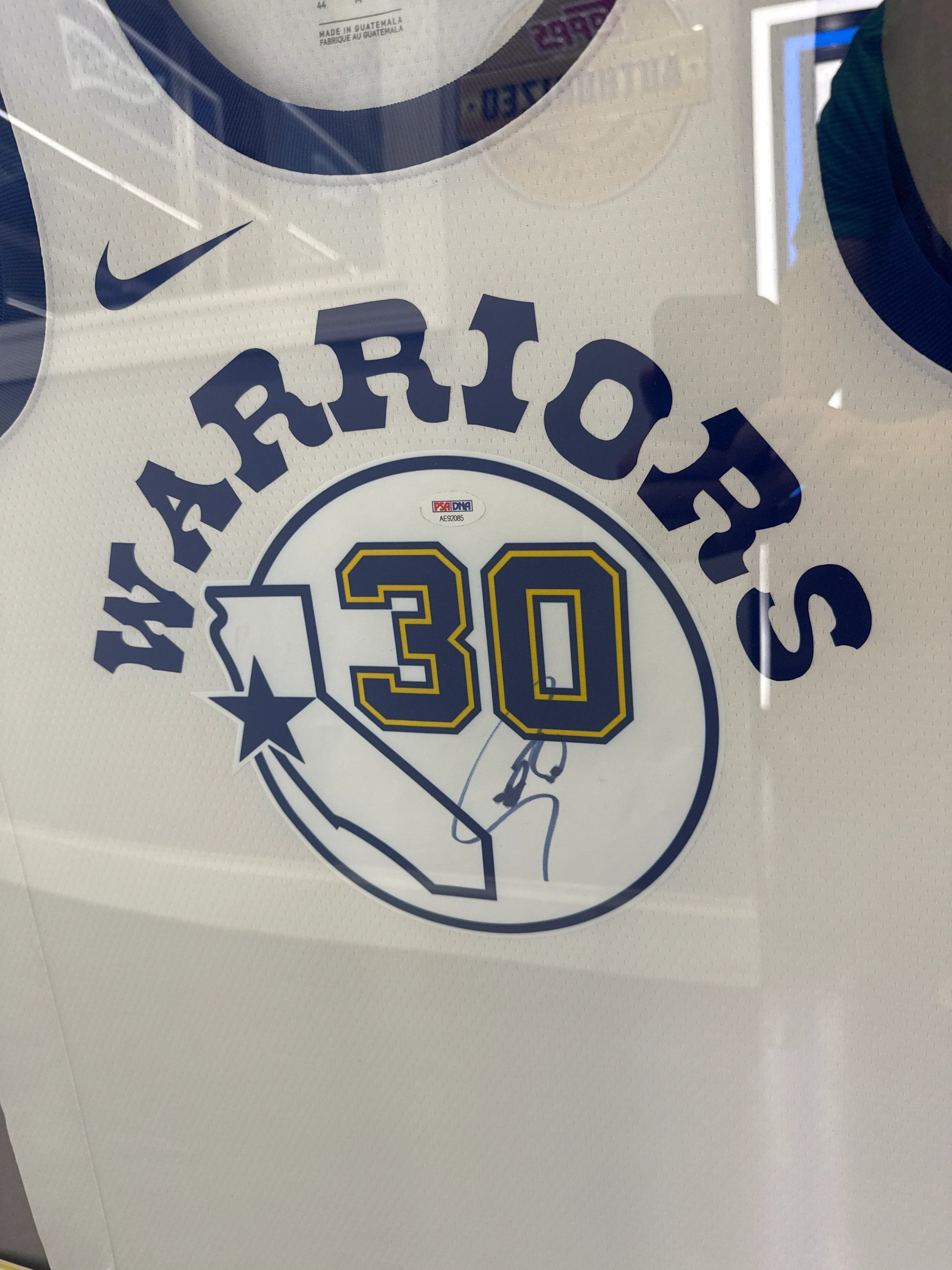 Steph Curry Autographed Swingman Warriors Jersey - Framed, PSA Cert