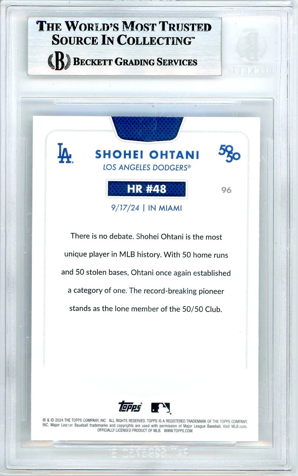 Shohei Ohtani 2024 Topps 50/50 HR No. 48 #96 BGS 9
