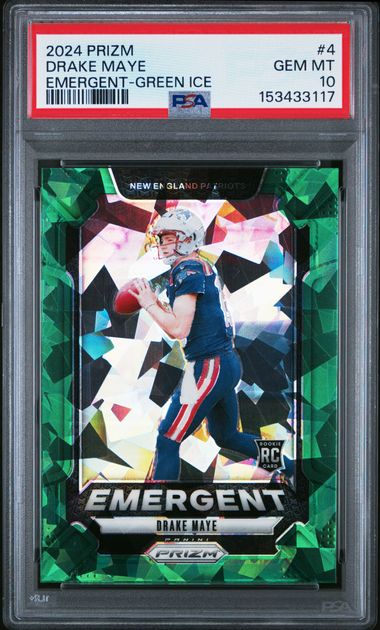 Drake Maye 2024 Donruss Prizm Emergent Green Ice Prizm RC PSA 10