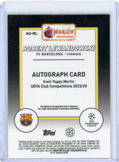Robert Lewandowski 2023-24 Topps UEFA Merlin autograph black #'d 10/10