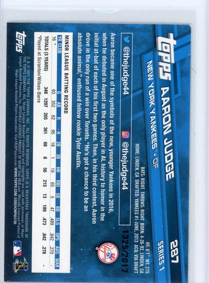 Aaron Judge 2017 Topps Series 1 Gold #'d 1325/2017 rookie card